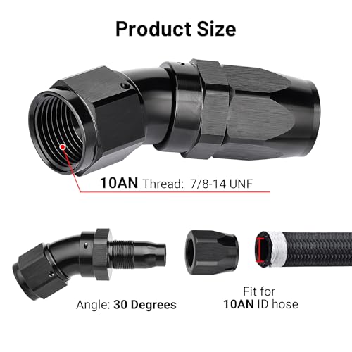 10AN 30 Degree One Piece Full Flow Hose End Fitting Swivel for CPE Braided Hose