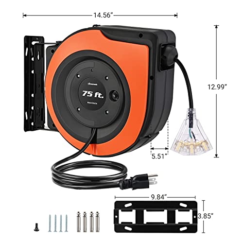 75FT Retractable Extension Cord Reel