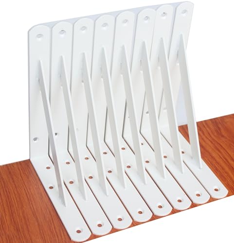 8 Pack L8 x H 6" White Heavy Duty Shelf Brackets with Screws Metal Shelf Brackets Shelf Support Angle Brackets for Shelves L Brackets Heavy Duty Floating Shelf (8 Count)