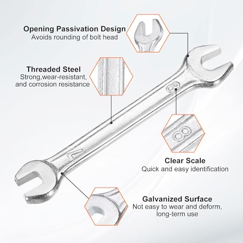 2pcs Double Open End Wrench 7mm x 8mm Metric 15 Degree Offset Angle Small Flat Head Wrench Galvanizing Open Ended Spanner for Automotive Repair Furniture Assembly (2 Count)