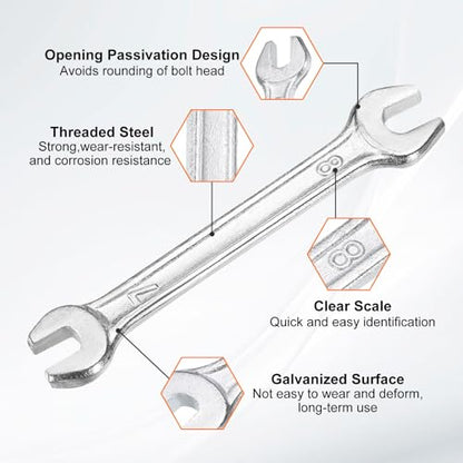 5pcs Double Open End Wrench 7mm x 8mm Metric 15 Degree Offset Angle Small Flat Head Wrench Galvanizing Open Ended Spanner for Automotive Repair Furniture Assembly (5 Count)