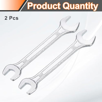 2pcs Double Open End Wrench 10mm x 14mm Metric 15 Degree Offset Angle Small Flat Head Wrench Galvanizing Open Ended Spanner for Automotive Repair Furniture Assembly (2 Count)
