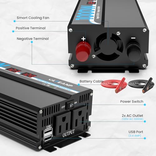 1000W Pure Sine Wave Inverter 12V DC to 120V AC Converter for RV