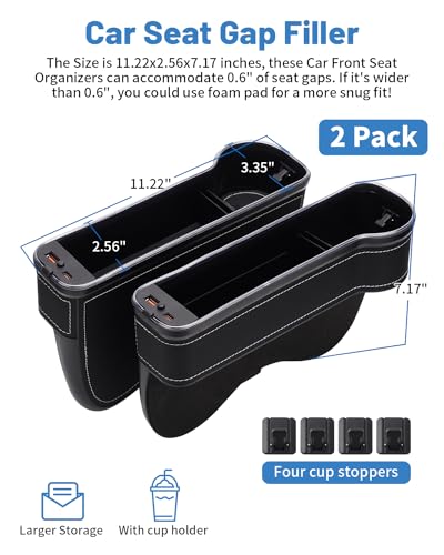 LED Car Seat Gap Filler Organizer Console Side Storage Box Between Seats with Cup Holders RGB Color Changing Storage Front Seat Gap Filler with USB Charging Car Interior Accessories (2 Count)