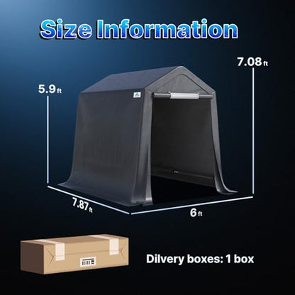 6x8 ft Outdoor Portable Storage Shelter Shed with 2 Roll up Zipper Doors & Vents Carport for Motorcycle Waterproof and UV Resistant Portable Garage Kit Tent