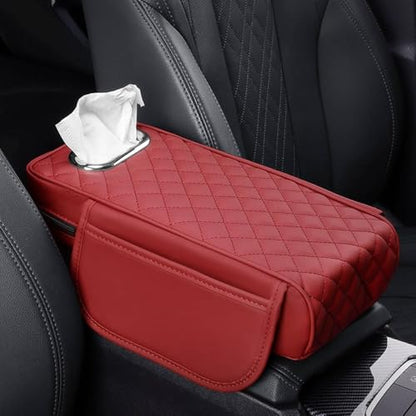 Car Armrest Cover Leather Car Console Covers Box Pad with Pocket and Tissue Box Arm Rest Cover for Car for SUV Truck Sedan Vehicle