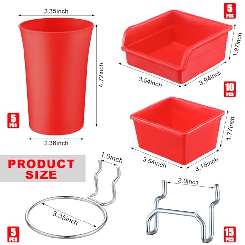 20 Pcs Pegboard Bins and Cups with Hooks and Loops Peg Assortment Organizer Accessories Various Tool Organizer Pegboard Baskets Set for Garage Workshop Workbench Office