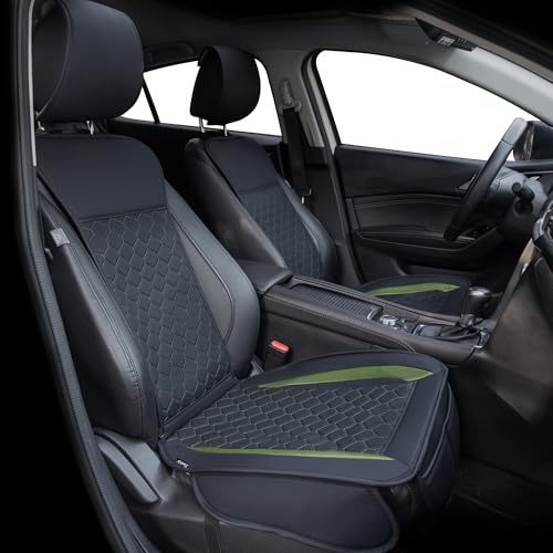 Leather Car Seat Covers Front 2PC Black Green Waterproof