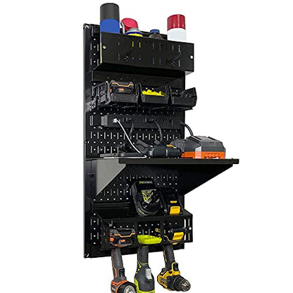 Power Tool Storage Organizer Kit Cordless Drill Holder Charging Station Rack 16” x 32” Metal Pegboard Organization System