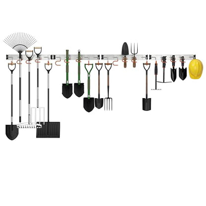 69'' Aluminum Alloy Garden Tool Organizer Wall Mount Garage Organizers and Storage with Hooks Tool Hangers for Shed Hooks for Shovel