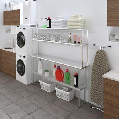 Stainless Steel Work Table Double Tier Overshelf