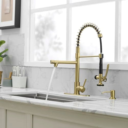 Commercial Kitchen Sink Faucet with Pull Down Sprayer Brushed Gold