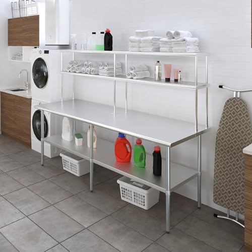 Stainless Steel Work Table Double Tier Overshelf
