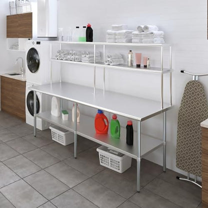 Stainless Steel Work Table Double Tier Overshelf