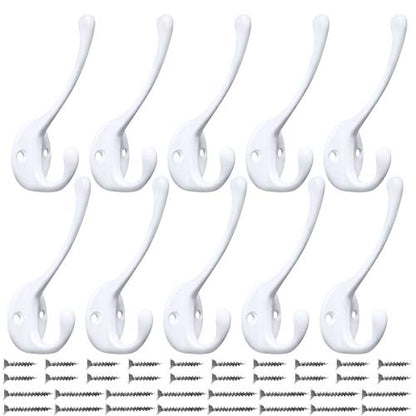 10 Pack Heavy Duty Dual Coat Hooks Wall Mounted with 20 Screws Retro Double Hooks Utility Black Hooks for Coat (10 Count)