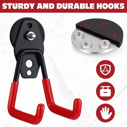 6 Pcs Large Magnetic Hooks Heavy Duty Garage Magnet Hooks Strong Storage Utility Magnetic Hangers with Anti Slip Rubber Coating for Indoor and Outdoor Hanging