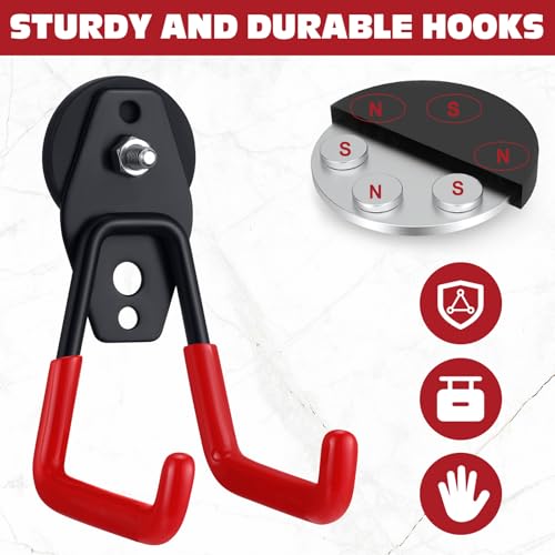 10 Pcs Large Magnetic Hooks Heavy Duty Garage Magnet Hooks Strong Storage Utility Magnetic Hangers with Anti Slip Rubber Coating for Indoor and Outdoor Hanging