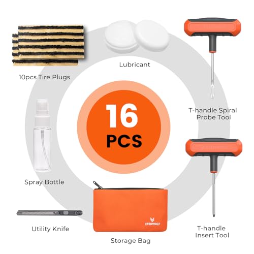 Flat Tire Repair Kit with Plugs 16 Pcs