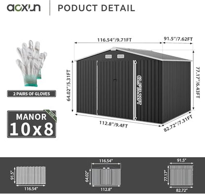 10 x 8FT Outdoor Storage Shed with Double Hinged Large Door