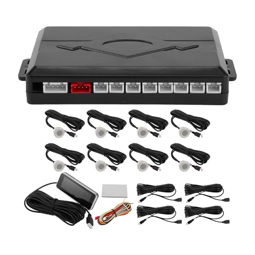 Auto Vehicle Reverse Backup Radar System Reverse Parking Sensors Sound Warning Alarm Buzzer Reminder Distance Detection Silver Tone 8 Parking Sensors
