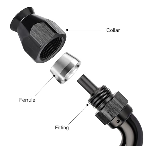 4AN 120 Degree PTFE One Piece Full Flow End Hose Fitting Aluminum Black
