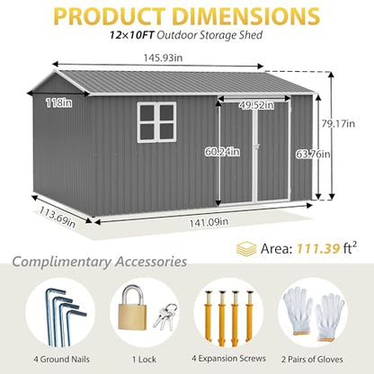 12x10 FT Outdoor Storage Shed