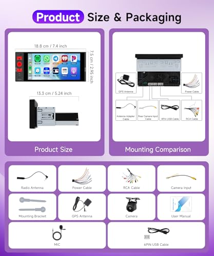 4G+64G Android Single Din Car Stereo Wireless Carplay Android Auto