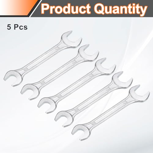 5pcs Double Open End Wrench 13mm x 17mm Metric 15 Degree Offset Angle Small Flat Head Wrench Galvanizing Open Ended Spanner for Automotive Repair Furniture Assembly (5 Count)