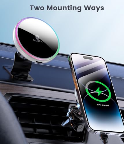 for Magsafe Car Mount Charger 15W LED RGB Car Phone Holder for Dash Vent