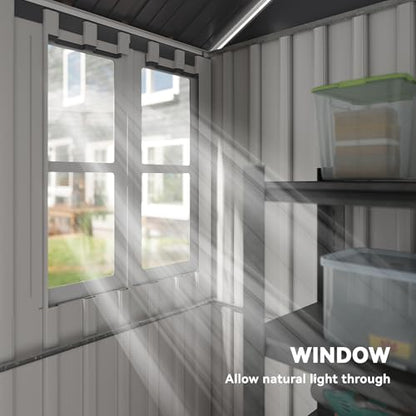 8' x 5.5' Outdoor Storage Shed Metal Garden Shed Window Gray