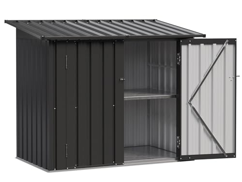 Outdoor Storage Cabinet 35Cu.Ft Metal Storage Shed with Floor&Shelf (2 Count (Shelves))