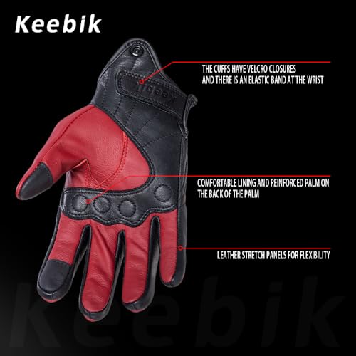 Goatskin Leather Motorcycle Motorbike Powersports Racing Gloves Reflective Skull Touchscreen for Men and Women Model