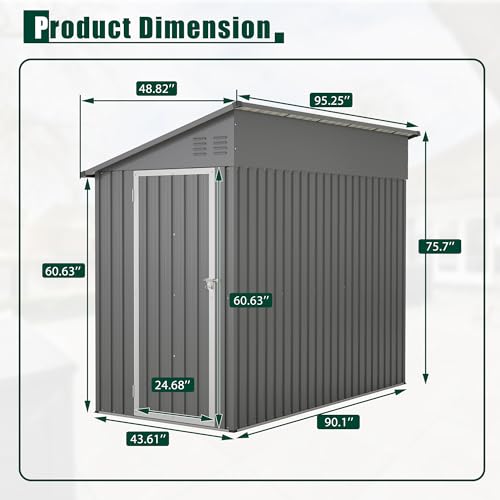 4x8 FT Lean to Metal Shed