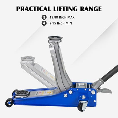 6600lbs 3Ton Low Profile Floor Jack with Foot Pedal Dual Piston Hydraulic