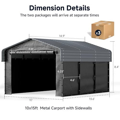10 x 15 FT Metal Carport with Removable Sidewalls & Doors