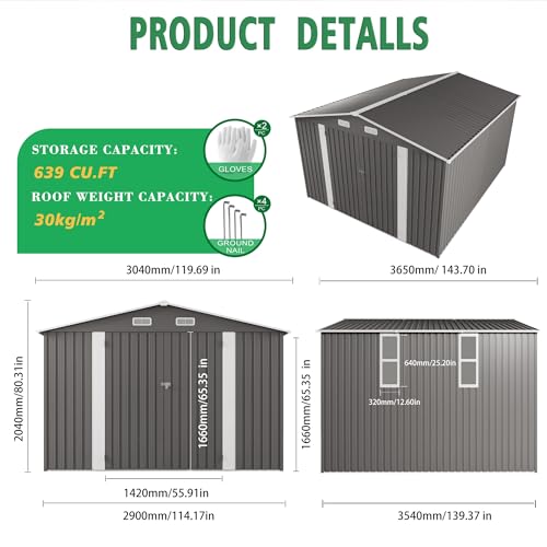 10x12 FT Outdoor Storage Shed with Windows