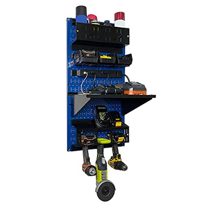 Power Tool Storage Organizer Kit Cordless Drill Holder Charging Station Rack 16” x 32” Metal Pegboard Organization System