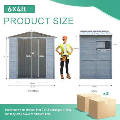 4x6 FT Outdoor Storage Shed with Windows