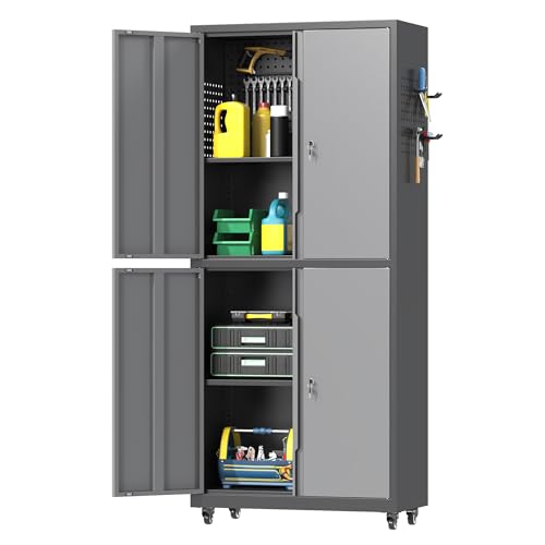 71" H Metal Tool Storage Cabinet with Lock and Wheels