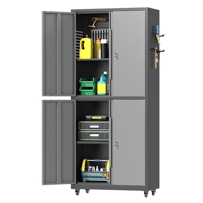 71" H Metal Tool Storage Cabinet with Lock and Wheels