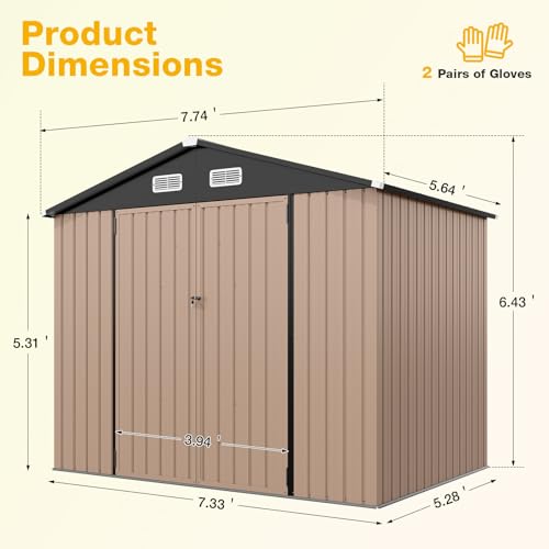 8x6 FT Outdoor Storage Shed with Floor & Lockable Double Doors