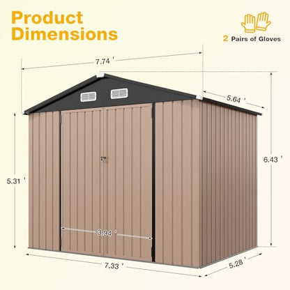 8x6 FT Outdoor Storage Shed with Floor & Lockable Double Doors