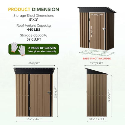 Vertical Outdoor Steel Storage Shed 5 x 3 ft