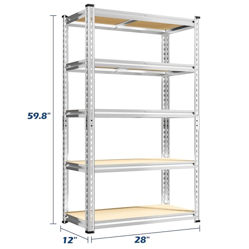 Storage Shelves 2020LBS Garage Shelving 5 Tier Heavy Duty Shelving Adjustable Pantry Shelves for Garage Closet Kitchen Basement 28" W x 12" D x 59.8" H (2 Count)