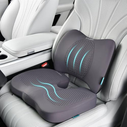 Car Seat Cushion and Back Support for Office Chair Memory Foam Chair Cushions Pressure Relief Seat Pads with Gel Massage Point Lumbar Support