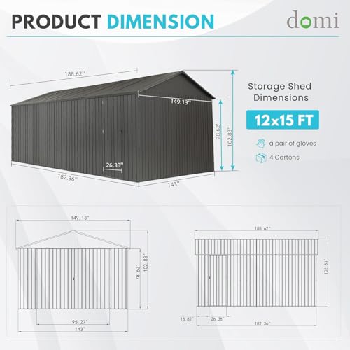 Domi 12'x15' Outdoor Metal Garage Shed