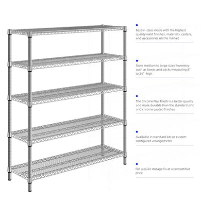 3500LBS 59" W 5 Tier Storage Shelves Rack Metal Wire Shelving Unit