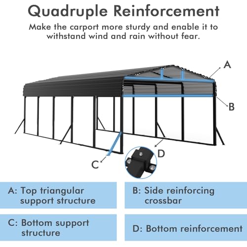 12x25FT Heavy Duty Metal Carport (693.09 Sq Ft)