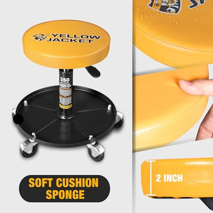 Rolling Mechanic Stool with Wheels Pneumatic Garage Shop Seat Adjustable Height Roller Mechanics Creeper Chair with Tool Tray for Auto Repair
