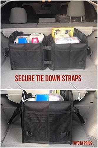 Tuff Viking Convertible Large 3 Compartment SUV Trunk Organizer | Truck Bed Organizer with Cover for Trucks, Cars, SUVs and Groceries. PATENTED (4-in-1 with Cover, Black)